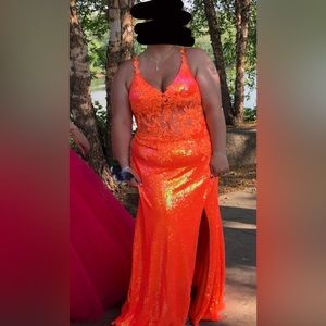 Orange Corset Prom Dress.